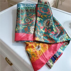 New "Vibrant Melody" Silky Scarf In Blue, Orange, Pink, Red | NWOT